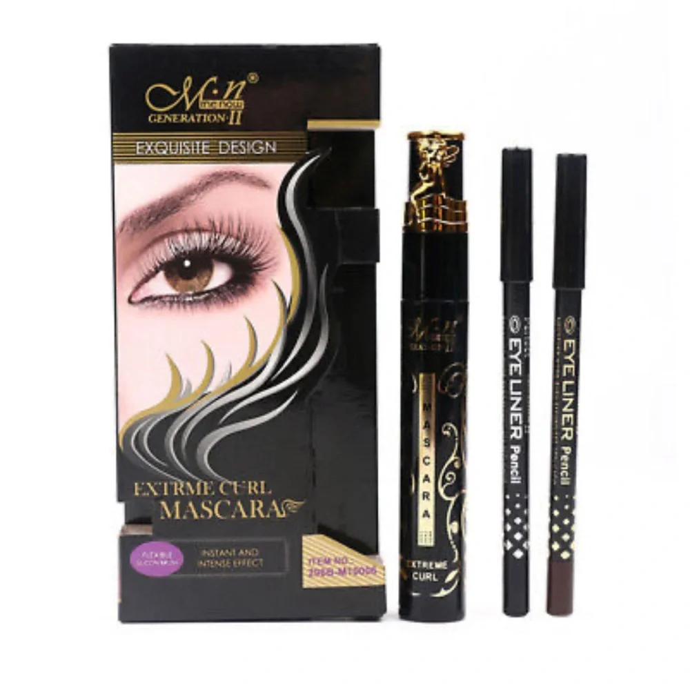 MENOW Black Mascara with 2 Pencil Eyeliners in Black and Brown - NIB